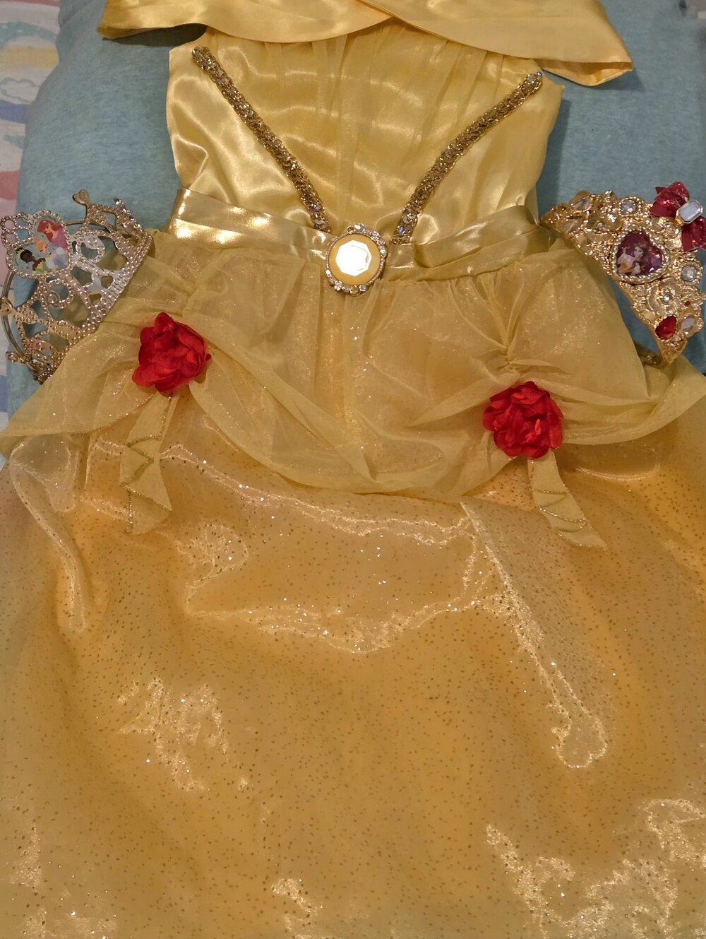 Disney Yellow Princess (Belle)Ball Gown Kids Costume w/Gold Trim & 2 Crowns